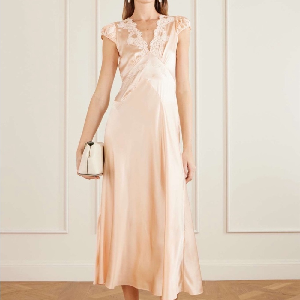 DÔEN Coraline Silk Lace-Trimmed Dress In Peach Sorbet SIZE S